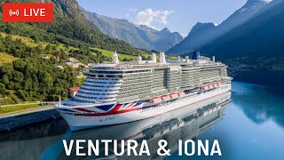 SHIPS TV - Ventura & Iona Cruise Ships Departing Port of Southampton (LIVE)