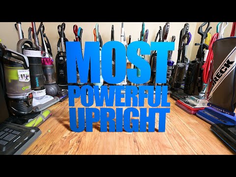 Part of a video titled What is the Most POWERFUL Upright Vacuum Cleaner? Let's Find Out!