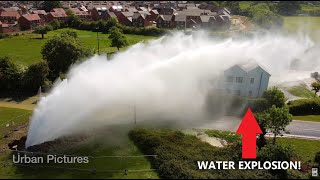 Huge water explosion 'blasts house' with rocks and debris in Gloucester, UK