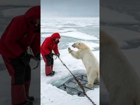 Rescuing a Polar Bear: A Heartwarming Tale on the Icy Frontlines#youtubeshorts #nature #humor #bear