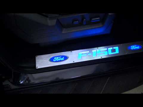 RECON Part # 264321FD Ford 09-14 F-150 Door Sill Brushed Finish - F150 & Ford Logo in BLUE LED