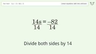Solve 14s-8+90=0: Linear Equation Video Solution | Tiger Algebra