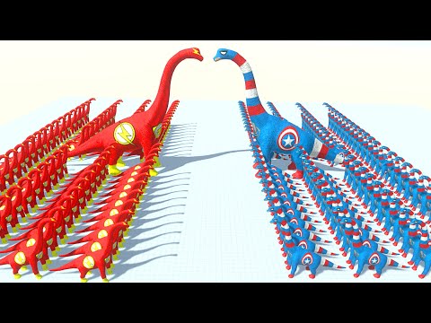 ALL FLASH BRACHIOSAURUS vs CAPTAIN AMERICA BRACHIOSAURUS DEATH RUN - Animal Revolt Battle Simulator