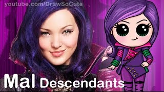 How to Draw Mal from Disney Descendants Cute step by step