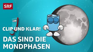 Vollmond bis Neumond: Warum gibt es Mondphasen? | SRF Kids – Clip und klar! | Für Kinder erklärt
