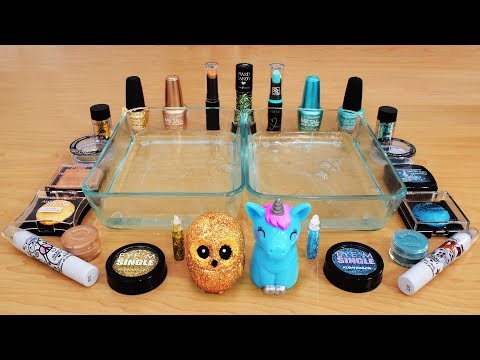 Mixing Makeup Eyeshadow Into Slime ! Gold vs Teal Special Series Part 12 Satisfying Slime Video Video