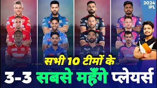 IPL 2024 - All 10 Teams 3-3 Expensive Players | Retain Salary | IPL Auction | MY Cricket Production