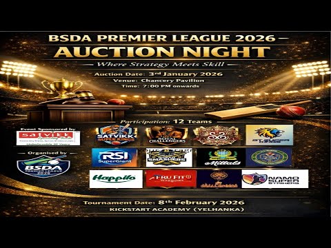 Auction Night | BSDA Premier League 2026 | 3rd Jan 2026, 7pm onwards