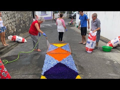 Building a Flower Path for Salvador do Mundo Procession in Ribeirinha, Sao Miguel, Azores