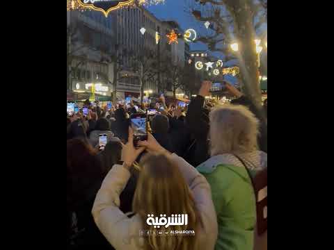شاهد بالفيديو.. لأول مرة في ألمانيا.. لافتة "رمضان سعيد" تضيء شوارع مدينة فرانكفورت لمناسبة حلول شهر رمضان المبارك