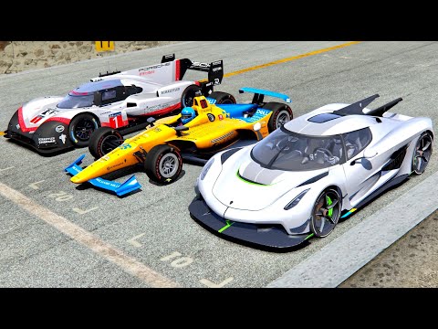 Koenigsegg Jeko Absolut vs IndyCar McLaren Alonso vs Porsche 919 EVO - Drag Race 20 KM
