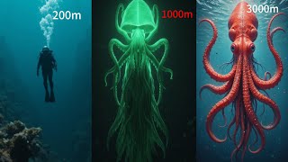 Top 10 largest deepsea squids compared to human size