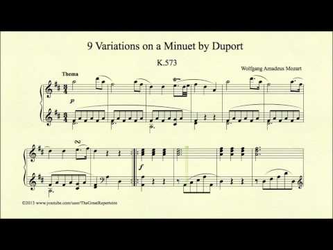 Mozart, 9 Variations on a Minuet by Duport, K 573, Thema