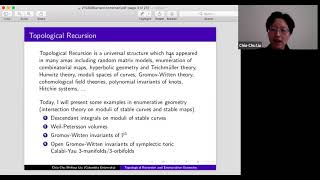 Melissa (Chiu-Chu) Liu: Topological Recursion and Enumerative Geometry