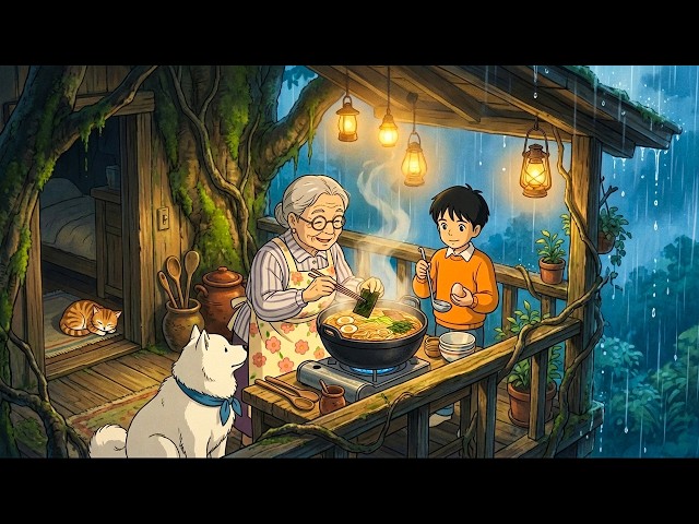 Cooking Ramen with Grandma: A Rainy Night in the Treehouse | Ghibli-Style ASMR SDDEFAULT Thumbnail