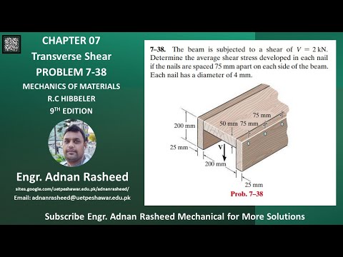 7-38 Determine the average shear stress developed in each nail | Mech of materials RC Hibbeler