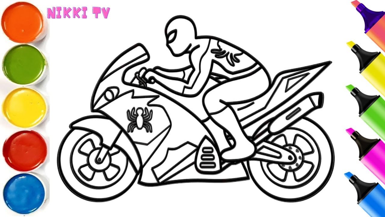 Spiderman Motorcycle Coloring Pages, Superheroes Motorbike Coloring | Bike Coloring Video for Kids