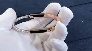 Tiffany Lock Shaped Gold Bangle Bracelet 18K White Gold With Diamonds