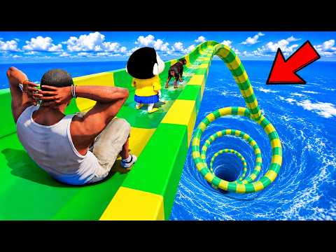 SHINCHAN AND FRANKLIN FOUND SPIRAL RING PIPES WATER SLIDE PRIZE CHALLENGE IN GTA 5