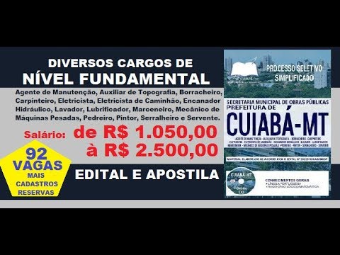 Edital Apostila Processo Seletivo Simplificado Prefeitura Cuiabá MT 2018 Cargos de Nível fundamental