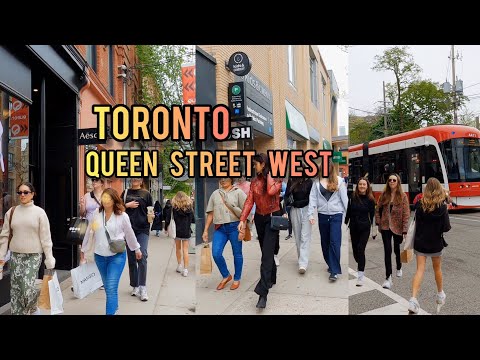 Toronto Saturday Queen Street West Downtown walking Tour Canada 4K