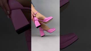 Video Босоножки женские кожаные розового цвета на каблуке 9801-1/36