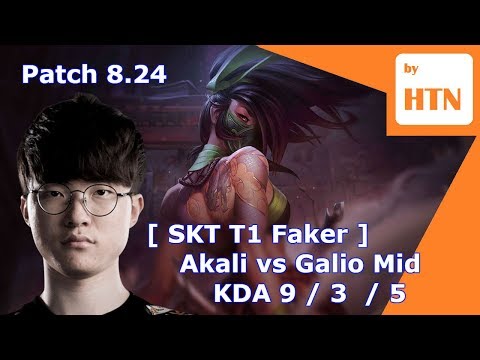 [ SKT T1 Faker ] Akali vs Galio Mid - Patch 8.24 KR Ranker - KDA 9 / 3 / 5
