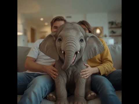 Cutest Baby Elephant Ever Sitting on the Couch Like a Puppy 🐘💕 #shorts #animals #pets
