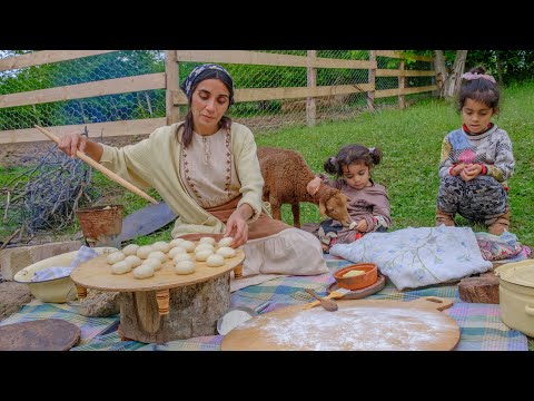 Village Life in Azerbaijan, Cooking Ancient Bread Keta with Lentils in Sadj