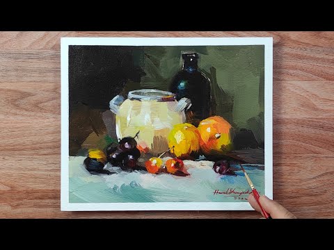 Beautiful still life painting 🎨🍇🍒/with color names /Acrylic on Paper / Hamlet Shougrakpam Art