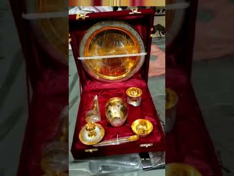 Brass Traditional German Silver Pooja Thali Set,Silver & Gold Pooja Thali,Gold Meena Pooja Thali.