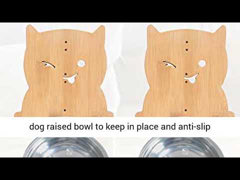 Dog Bowl with Elevated Stand, Bamboo Framed Raised Bowls for Cats and Small Dogs
