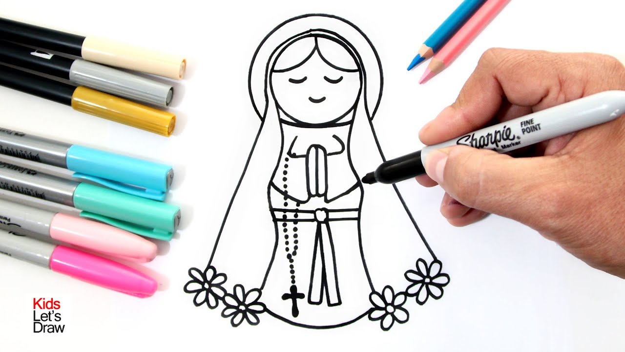 Cómo hacer un DIBUJO de la VIRGEN MARÍA para Niños
