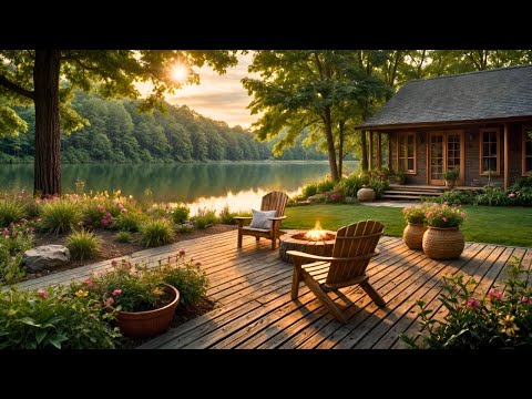 Peaceful Summer Morning: Serene Lakeside Cabin Retreat with Soothing Nature Sounds for Relaxation