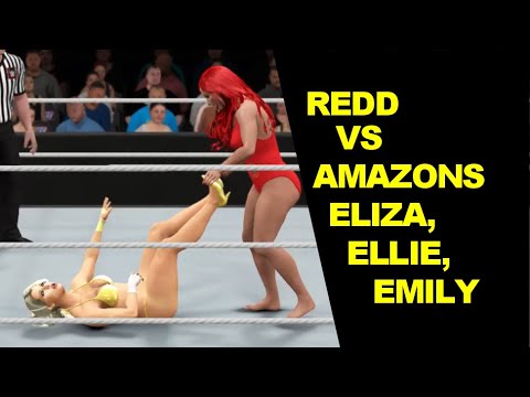 WWE 2K17 Jobber Redd vs Amazons Eliza, Ellie, & Emily - 3 on 1