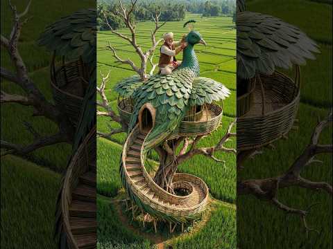 The poor craftsman made a beautiful tree house out of bamboo and leaves | mini woods toys | crafting