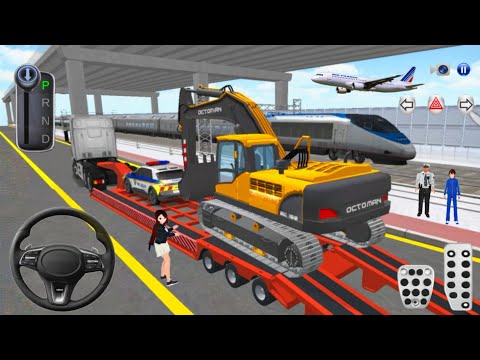 Heavy Excavator & Police Cars Transport by Trailer Truck🛻 3D Driving Class 2025 - Android Gameplay🎮