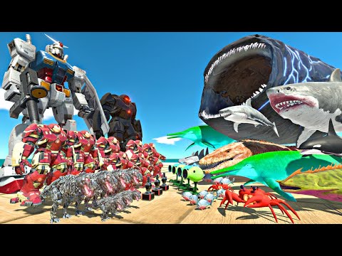Sea Monsters Fights Robot Team | Gundam RX-78 vs Bloop - Animal Revolt Battle Simulator