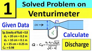 Venturimeter Numerical Problem 1: Calculate Discharge of Fluid | Fluid Mechanics | Shubham Kola
