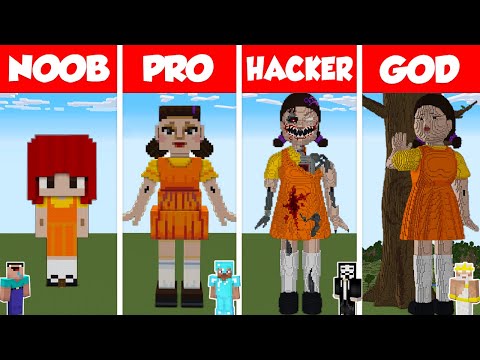 WiederDude - Minecraft SQUID GAME DOLL BUILD CHALLENGE - NOOB vs PRO vs HACKER vs GOD / Animation