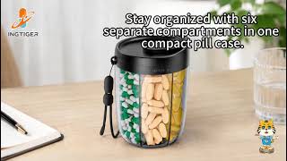 6 Compartments, 1 Compact Pill Organizer 360° Clear View for Home & Travel