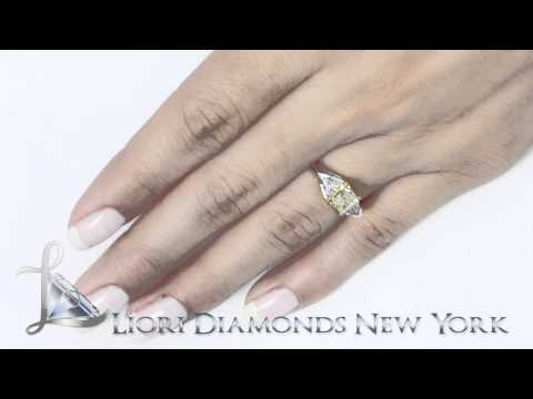 FD-096 - 1.45 Carat Radiant Cut Fancy Yellow Three Stone Diamond Engagement Ring 14k Gold