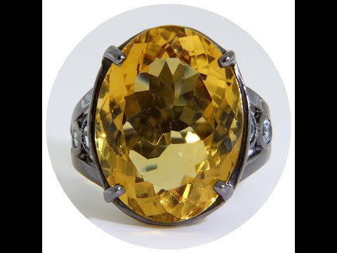 Inel Argint 925 Rodiat Negru Citrin Topaz Naturale - Stralucire si Energie Pozitiva