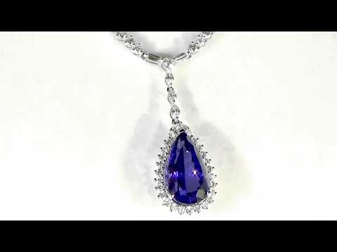 18k White Gold 13.55ct Tanzanite and Diamond Pendant Necklace