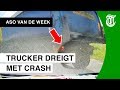 Belachelijk! Trucker provoceert lesauto