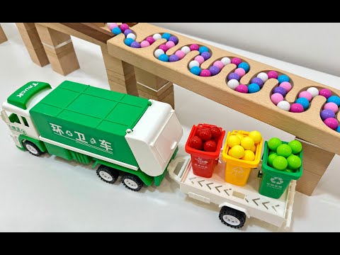 HABA Marble Run ASMR | Wooden Track + Garbage Trucks = Satisfying Fun