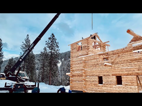 Log Tower Install, Completion of Upper Floor Logwork- Part 9- Montana Homestead