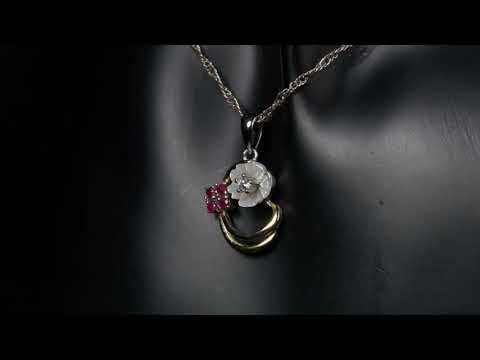 Серебряная подвеска с натуральными Рубинами Перламутром и Cz видео