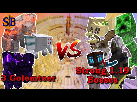 Insane Minecraft Battle: 3 Golemteer vs OP Bosses!