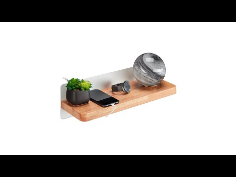 Wandregal mit USB & Lampe Braun - Weiß - Holzwerkstoff - Glas - Metall - 40 x 19 x 17 cm